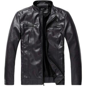 Men's Stand Collar Leather Jacket Motorcycle Lightweight Faux Leather